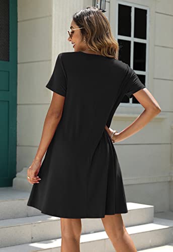 Manydress Women's Button Down Summer Dress Short Sleeve with Pockets - color: Black, size: Medium