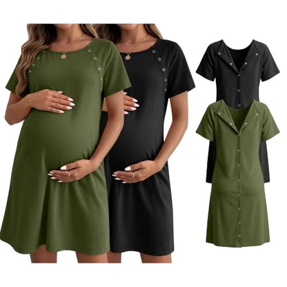 Huukeay 2 Pack Labor and Delivery Hospital Gown - color: Black, Army Green, size: Medium