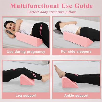 Bed Wedge Pillow for Side Sleeping Foam Filled Body Positioning - color: Light Pink
