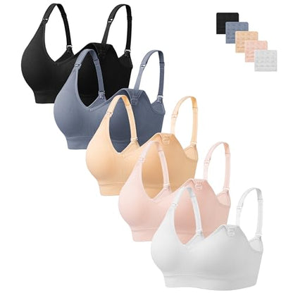HBselect Nursing Bras for Breastfeeding 5Pack Women Maternity Bras - color: 5pack(pink/White/Nude/Blue/Black), size: XX-Large