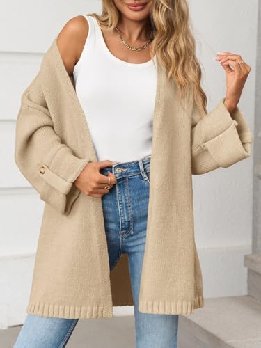 Saodimallsu Womens Oversized Long Cardigan Sweaters Casual Fall Trendy Coat - color: Khaki, size: Large