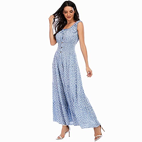 Women's 2026 Summer Boho Floral Print Tiered Casual Flowy Long Maxi Dress - color: Blue, size: Medium