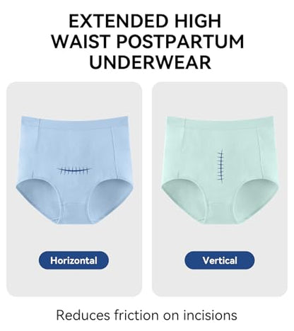 OLIKEME Womens Cotton Underwear High Waisted Postpartum C Section Panties Soft Stretch Breathable Full Coverage Briefs 6 Pack - color: Multicolor,6pack, size: Large