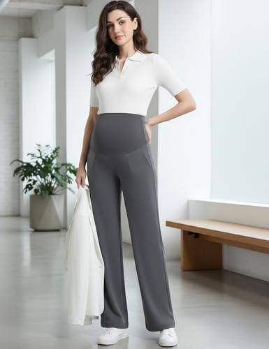 Maternity Pants Work Wide Leg Business Trousers - color: Dark Grey, size: XX-Large