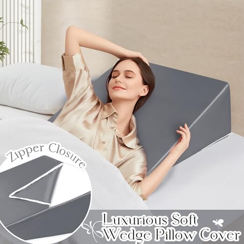 RUDONG M Satin Wedge Pillow Cover, Wedge Pillowcase, Dark Grey, 25"x25"x8" - color: Dark Grey