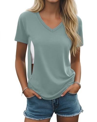 Women's Nursing Breastfeeding Shirts - color: Gray Green, size: XX-Large