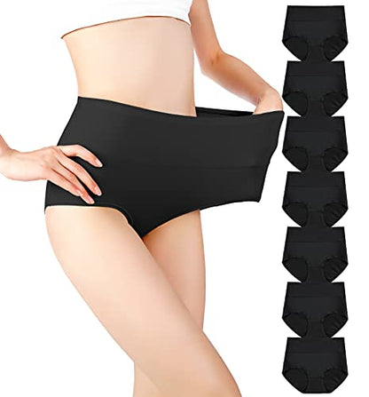 Cotton Panties High Waisted C Section Recovery Postpartum Soft Full Coverage Underwear for Women(7 Pack) - color: Black, size: X-Large