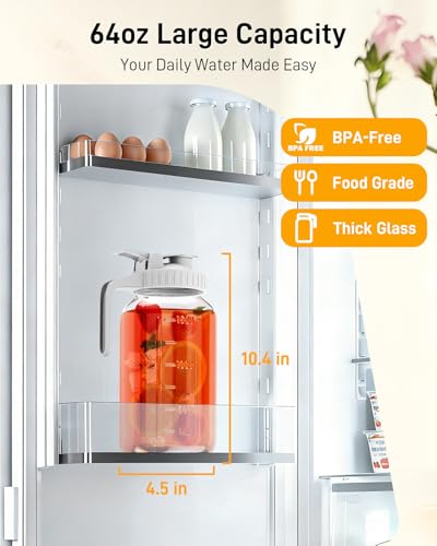 64 oz Mason Jar Pitcher, Glass Pitcher with Lid for Sun Tea & Iced Tea - color: White, size: 64 Ounces