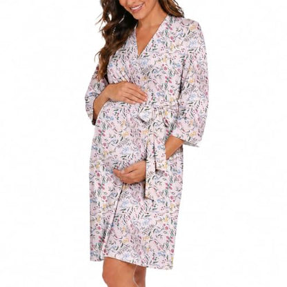 Maternity Robe - Botanical Collection - color: Pink Botanical, size: Small