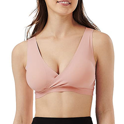 Mamaway Silky Crossover Nursing Maternity Wireless Bra, Smooth, Soft, Cooling, No Buckle, No Show for Sleeping Breastfeeding - color: Pink, size: Small