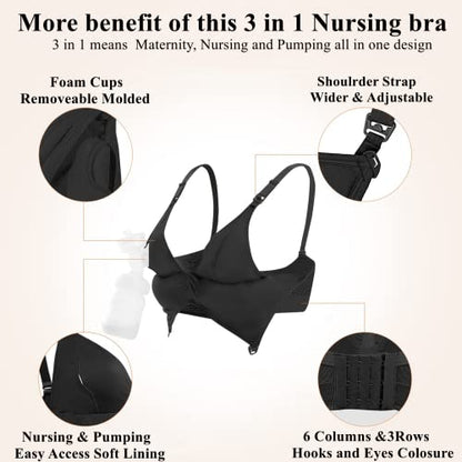 4HOW Pumping Bra Hands Free Nursing Pumping Bra All in One Wireless Padded Maternity Bralette for Large Bust - color: Black, size: XX-Large