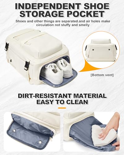 Vacuum Backpack Travel with Pump 18x14x8 Personal Item Bag for Women Men - color: Beige