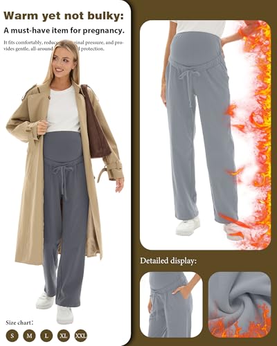 3 Pack Fleece Lined Maternity Sweatpants Lounge Pants - color: Black, Gray, Light Gray, size: Medium