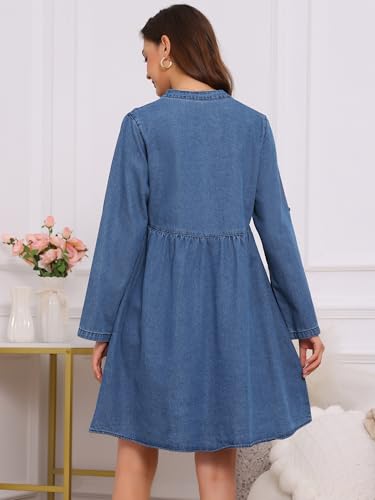 Women's Maternity Denim Dress Babydoll Long Sleeve Cotton Button Down Shirt Dresses Fall - color: Blue, size: Large