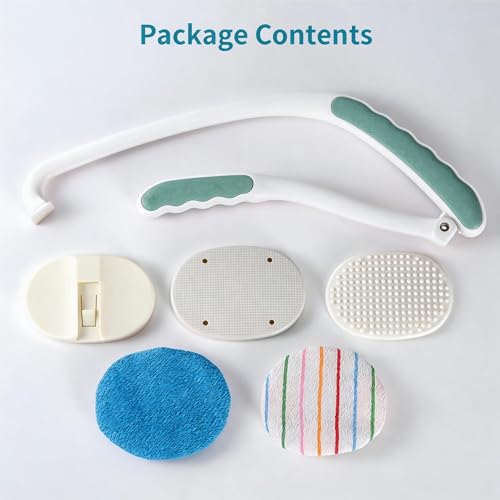 Back Scrubber for Shower, Full Body Shower Brush for Body, L-Shaped Foldable Long Handle, 2-in-1 Dual Purpose Back Scrubber, Suitable for The Elderly & Sensitive Skin - color: Blue+white