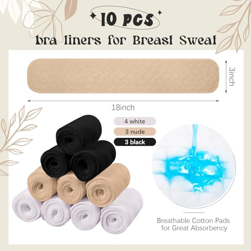 Toulite 10Pcs Reusable Cotton Bra Liners for Sweat - color: White, Black, Beige, size: Medium