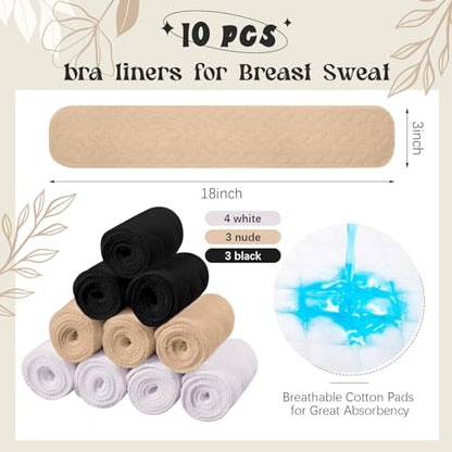 Toulite 10Pcs Reusable Cotton Bra Liners for Sweat - color: White, Black, Beige, size: Medium