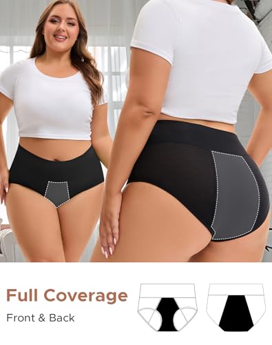 INNERSY Women's Plus Size Period Underwear High Waist Heavy Flow 3-Pack - color: Black, size: XX-Large