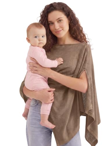 PATPAT Mesh Nursing Cover, Breathable Solid Knit Poncho, Khaki - color: Khaki