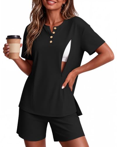 Maternity Nursing Pajama Set - color: Black, size: Small