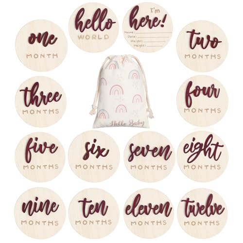 Baby Monthly Milestone Announcement Signs Wood,Reddish Brown,Letter - color: Reddish Brown, style: Letter
