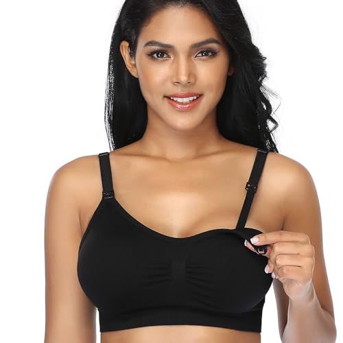 GXXGE 4Pack Nursing Bras for Breastfeeding Maternity Bra Comfort Seamless Pregnancy Sleep Bralette - color: 4pcs (Black Beige Grey Pink), size: 4X-Large Plus