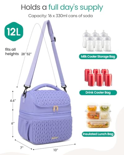 Breastmilk Cooler Bag, 12L Double Deck with Detachable Divider - color: Purple