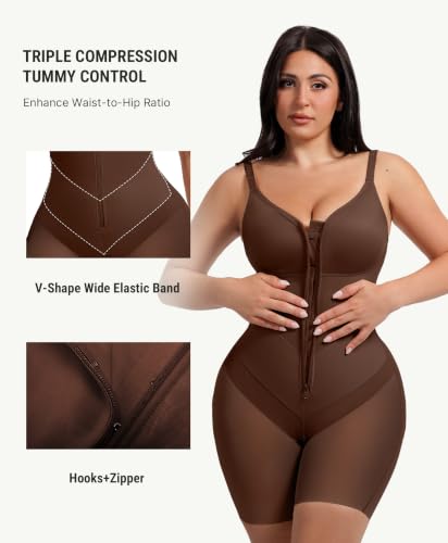 FeelinGirl Feelvibe Enhanced Shapewear Tummy Control Faja Body Shaper - color: Brown, size: X-Large