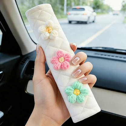 Amooca 2 Pack Seat Belt Covers Soft Shoulder Pad for Cars & Backpack - color: Green Pink White Flower