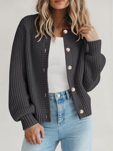 PRETTYGARDEN Women's Chunky Knit Button Up Cardigan Sweaters Outerwear - color: Grey, size: Large