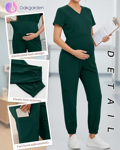 Oakgarden 2 Pack Women's Maternity Scrub Pants Pregnancy Scrubs - color: Black, Dark Green, size: Medium