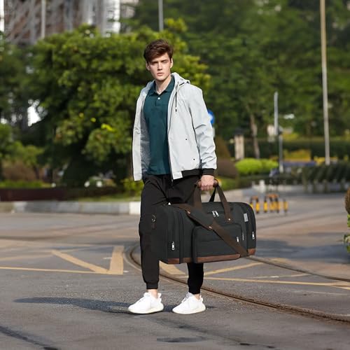 50L Expandable Canvas Duffle Bag Weekender Travel Carry On Gym - color: Black