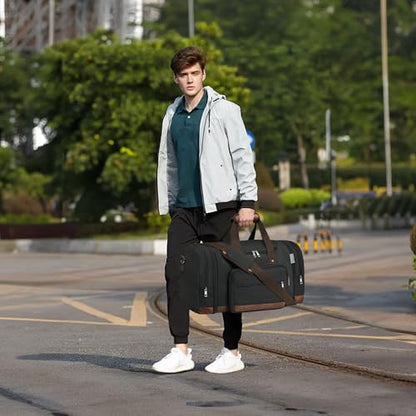 50L Expandable Canvas Duffle Bag Weekender Travel Carry On Gym - color: Black
