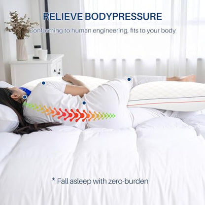 YZ HOME Long Body Pillow for Adults - Insert with Shredded Blue Memory Foam - color: White