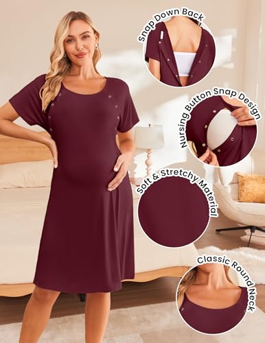 2 Pack Labor and Delivery Gown 3 in 1 Maternity Nursing Hospital Nightgown - color: 2 Pcs - Black + Dark Red, size: Medium