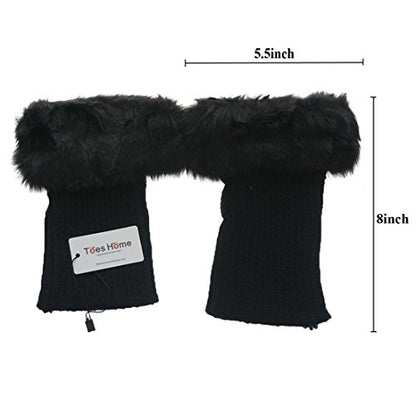 Womens Fur Trim Boot Cuff Top Cover Leg Warmers - color: White+black