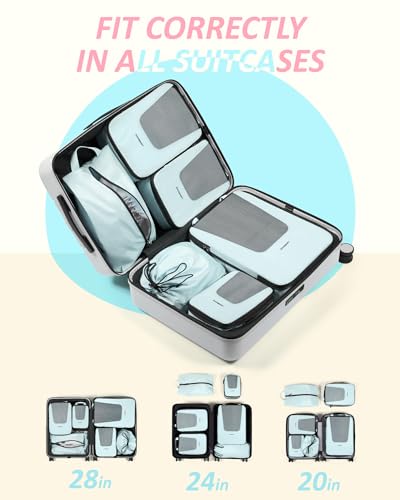 Bagsmart Compression Packing Cubes, Travel Bag Cruise Ship Essentials - color: Sky Blue, size: 6 Set