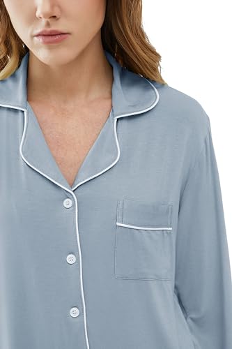 Cherrydew Women's Bamboo Viscose Cooling Long Sleeve Button Up Pajama Set - color: Dusty Blue, size: Small