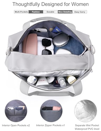 19" Grey Personal Gym Bag for Women,with Shoe Compartment & Wet Pocket - color: Grey, size: 19" Medium Size
