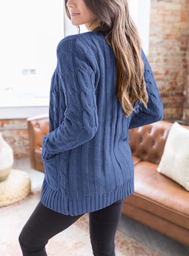 PRETTYGARDEN Women's Cable Knit Cardigan Sweaters Fall - color: Blue Grey, size: X-Large