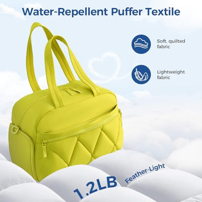 Women's Duffle Gym Bag, Carry-On Shoe Compartment for Weekender Overnight - color: Neon Lime, size: Medium