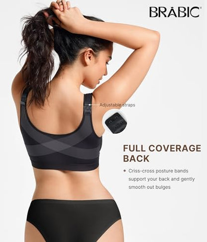 BRABIC Front Zip Closure Bras for Women - color: Black, size: Medium