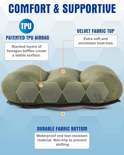 Inflatable Camping Pillow – Ultralight Compact Travel Pillow, Picnic–Green - color: Green