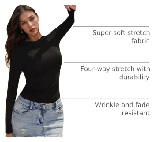 Ekouaer Womens 3 Pack Long Sleeve Shirts Stretch Fitted Thermal Underscrubs - color: Black/Black/White, size: X-Large