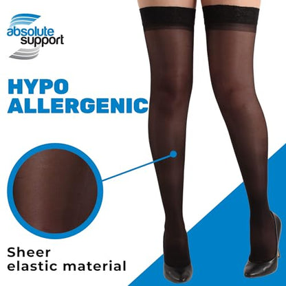 ABSOLUTE SUPPORT Women Compression Thigh High, 15-20mmHg, Black, Medium - color: Black, size: Medium