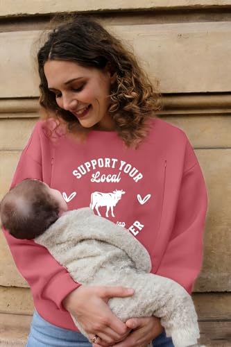 UNIQUEONE Nursing Sweatshirt Women Hidden Zip Breastfeeding Shirts - color: Dark Pink, size: Medium