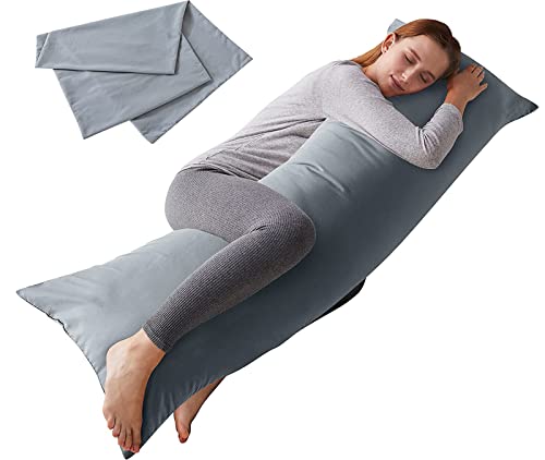 ELNIDO QUEEN Body Pillow with Pillowcase - Soft Long Bed Pillow for Adults - Breathable Full Body Pillow Insert for Sleeping, 20x54inches, Grey - color: Grey