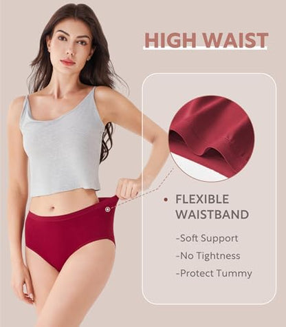 DAVID ARCHY Women's Bamboo Rayon Briefs, High-Waisted Underwear, 4/6 Pack - color: Burro / Bison / Cameo Brown / Biking Red, size: X-Large