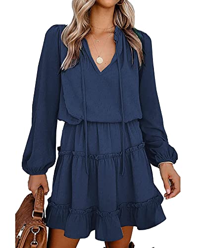 BTFBM Long Sleeve Dress for Women Fall 2026 - color: Dot Navy, size: Large
