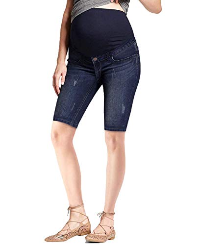 Hybrid & Company Women's Comfy Maternity Shorts - color: Bermuda-bm5464s-darkwash, size: 2X